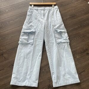 Light Blue Cargo Wide-Leg Pants